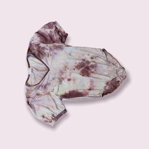 Pink tie-dye bodysuit with puff sleeves